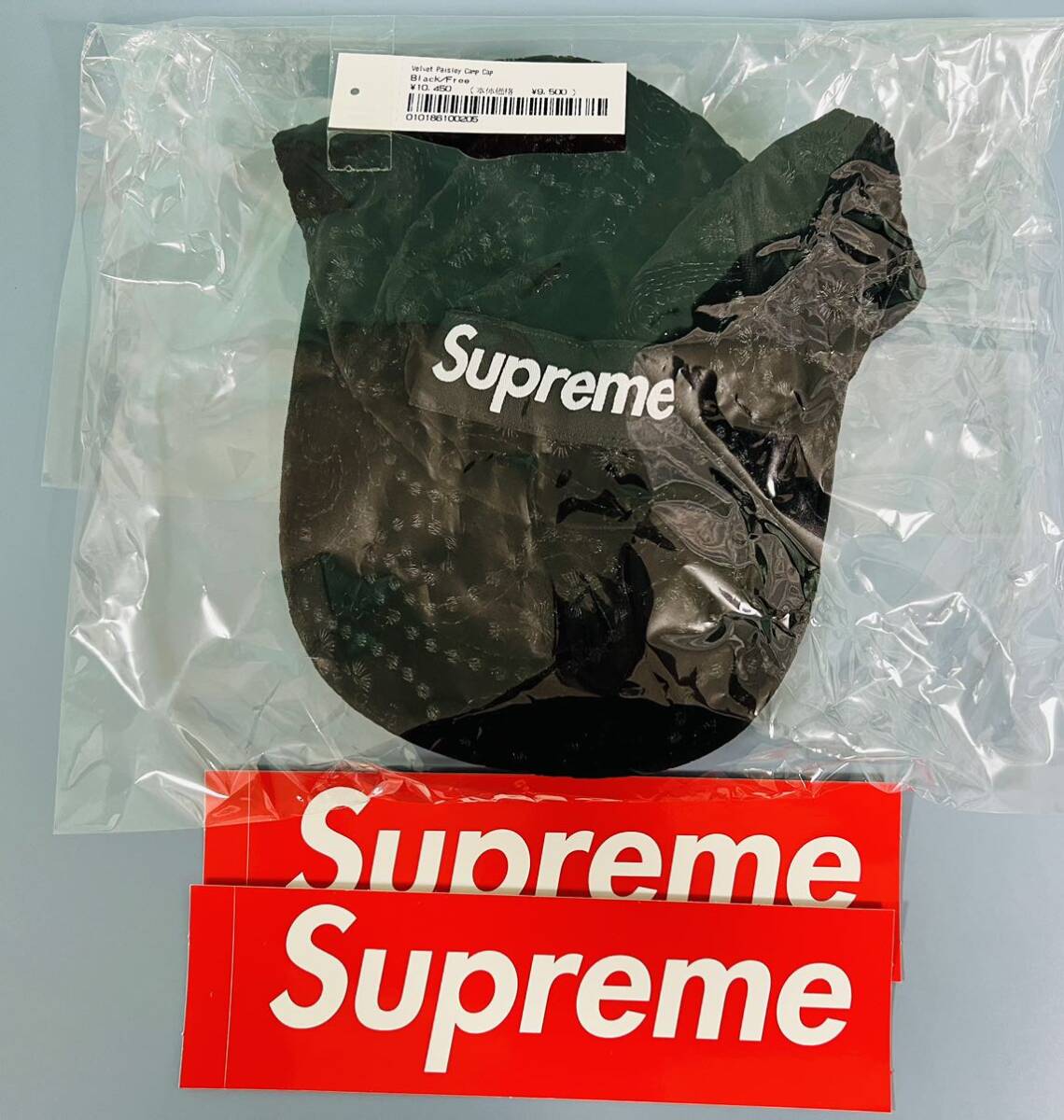 2023AW Supreme Velvet Paisley Camp Cap シュプリーム ベルベット ペイズリー キャップ 新品未使用 ブラック 黒_画像2