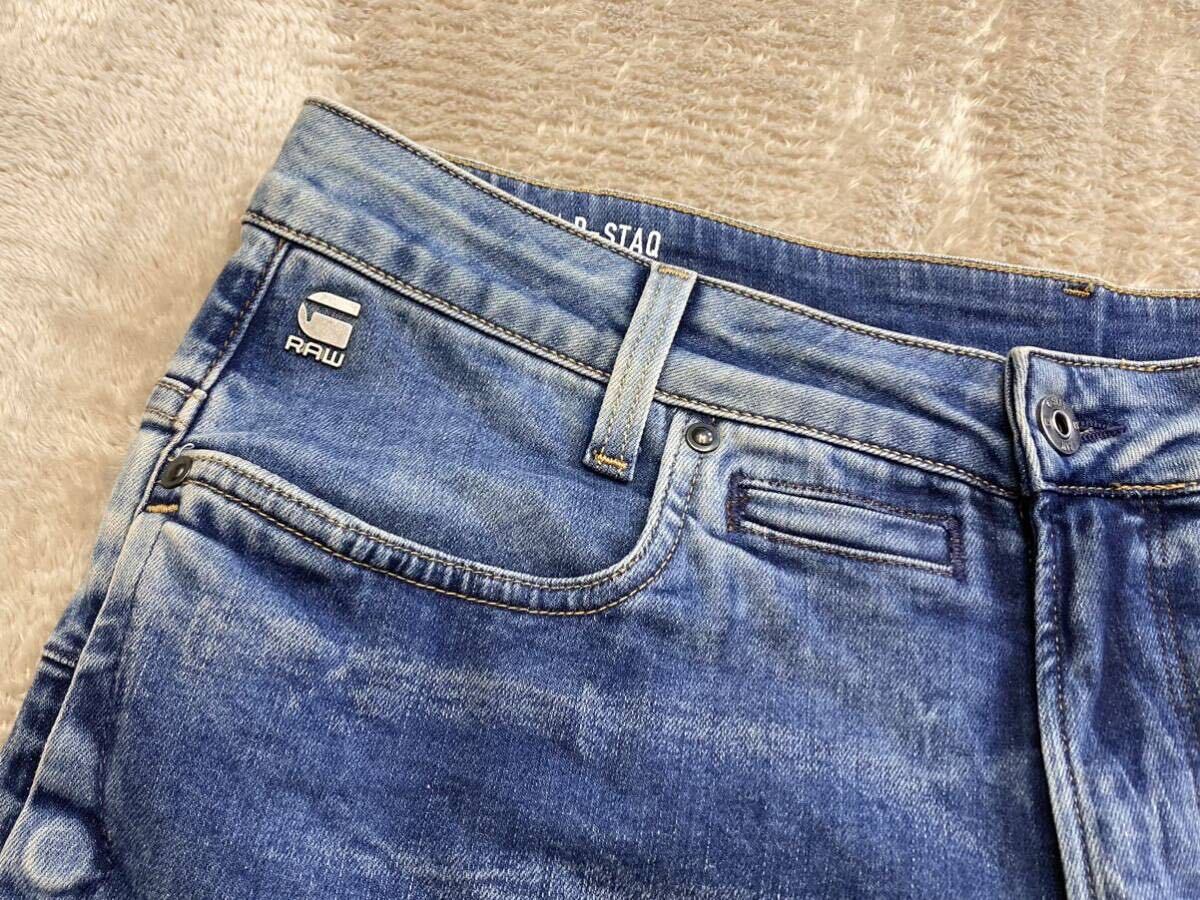 美品！￥27,500【G-STAR RAW】ジースターロウ「D-STAQ 3D SLIM」 ヴィンテージ加工 ストレッチデニム/ジーンズ インディゴブルー W34の画像7