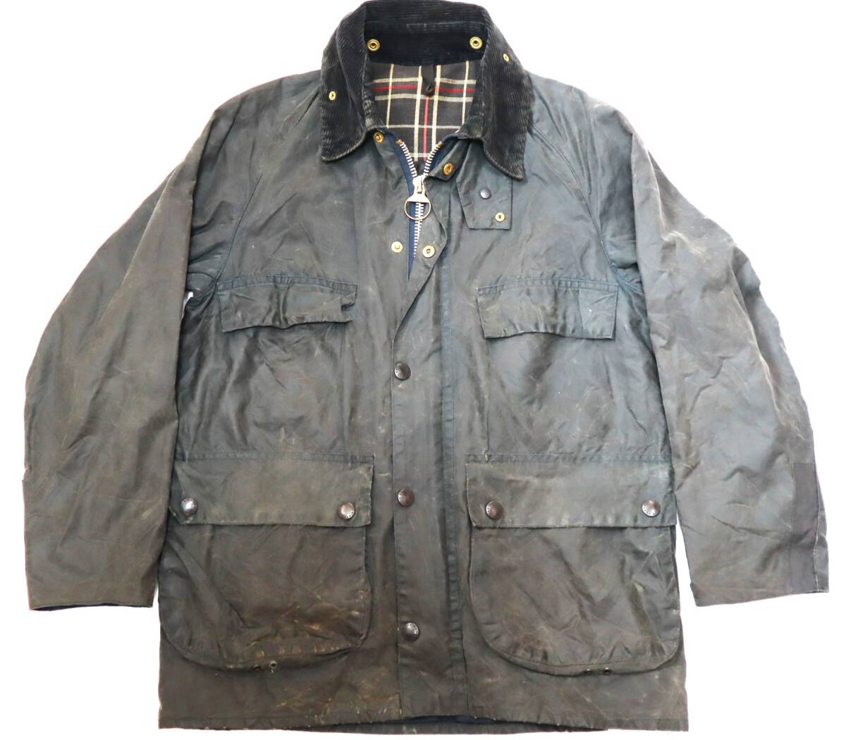 80年代 2ワラント　4ポケット ビンテージ バブアー Barbour ビデイル BEDALE ミディアムウエイト オイルドジャケット ネイビー_画像1