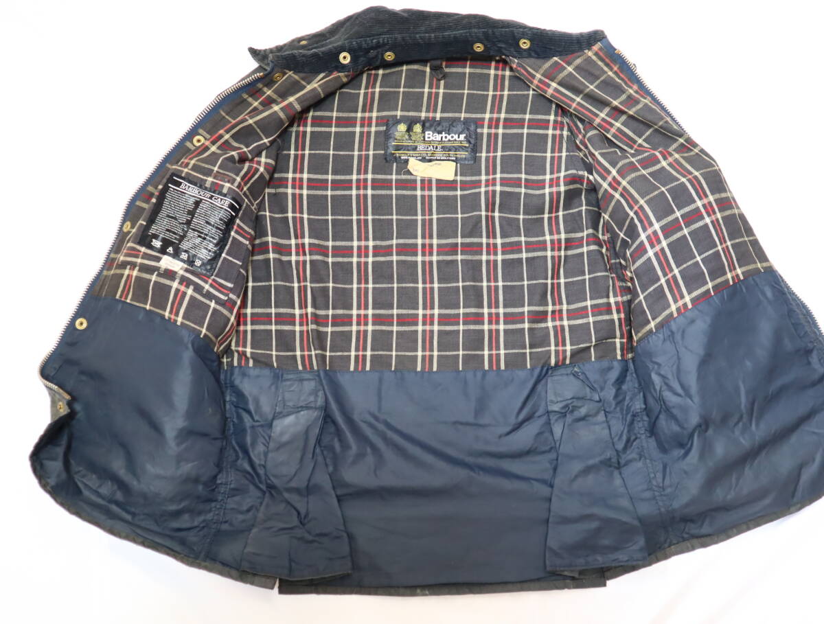 80年代 2ワラント　4ポケット ビンテージ バブアー Barbour ビデイル BEDALE ミディアムウエイト オイルドジャケット ネイビー_画像4