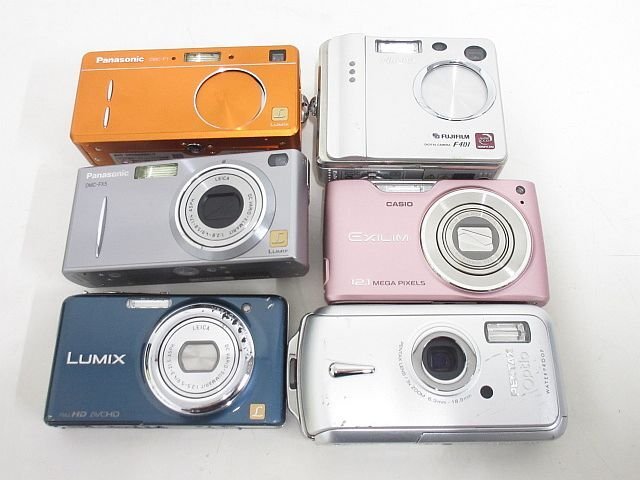 S3018S ジャンク品 デジタルカメラ6台まとめ売り★LUMIX DMC-F1、DMC-FX5、DMC-FX77/optio W10/EXILIM EX-Z450/FinePix F401の画像1