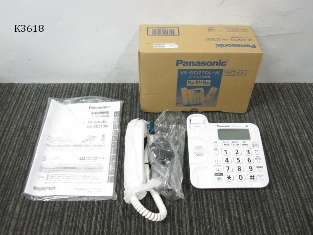 K3618S Panasonic パナソニック コードレス電話機 VE-GD27DL-W 未使用 美品_画像1