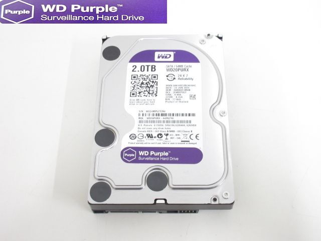S3051R Western Digital WD Purple WD20PURX 2TB 3.5インチ内蔵HDD フォーマット済み CrystalDiskInfo正常判定_画像1