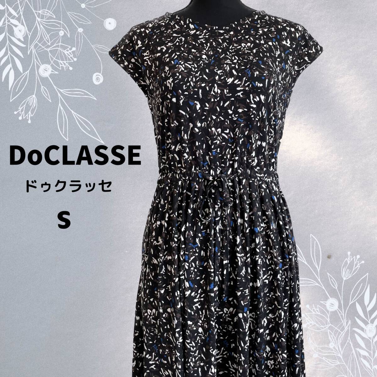 極美品★DoCLASSE ドゥクラッセ 総柄ワンピース ひざ丈 ウエストゴム_画像3