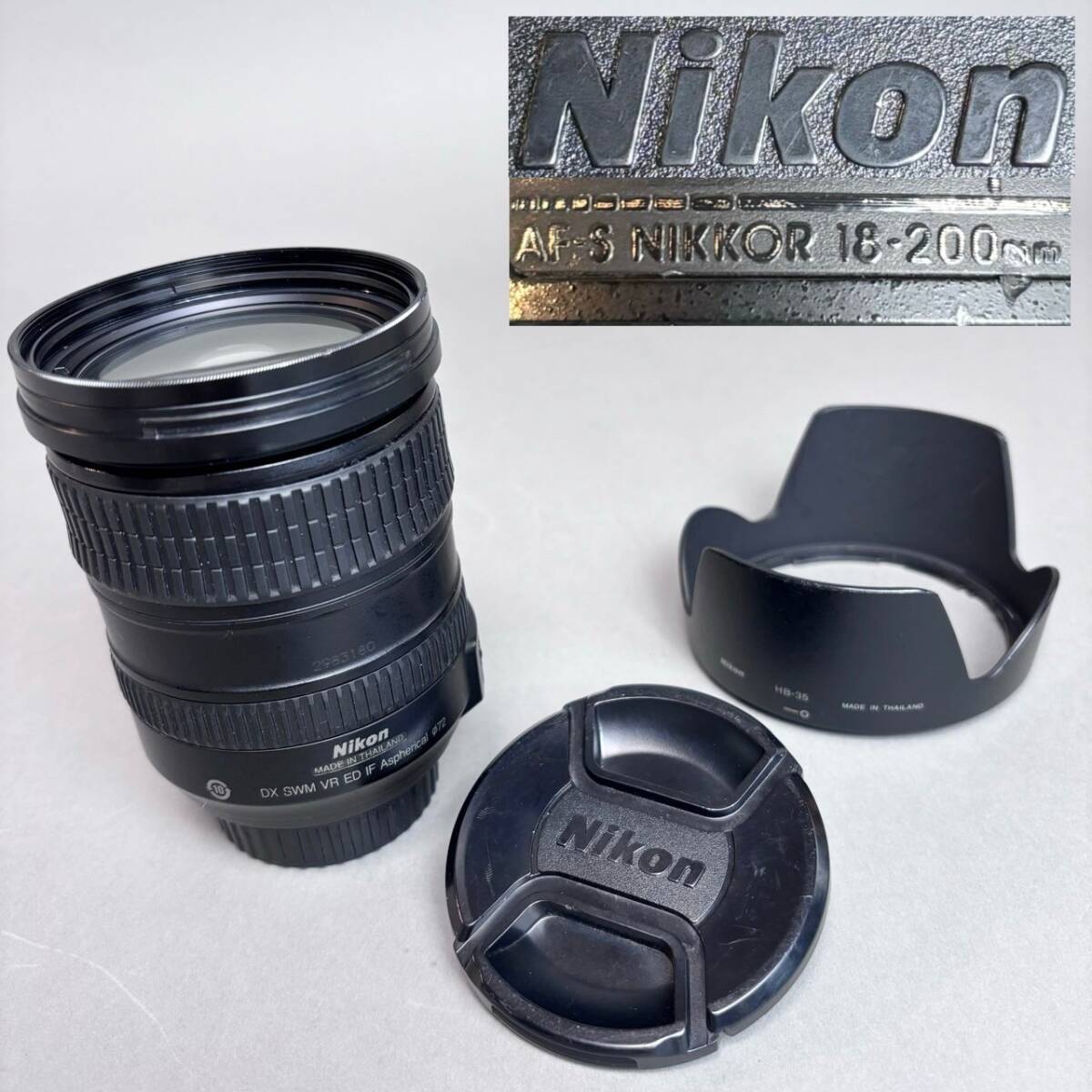 YM162 Nikon ニコン DX AF-S VR Nikkor 18-200mm カメラレンズ オートフォーカス ニッコール フード付き (検)手振れ補正 一眼 写真 撮影の画像1