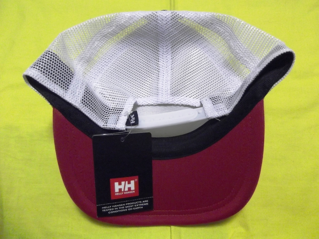 ●ヘリーハンセン プリントロゴ メッシュ キャップ ネイビー レッド 帽子 CAP フリー 57～59 サイズ調整