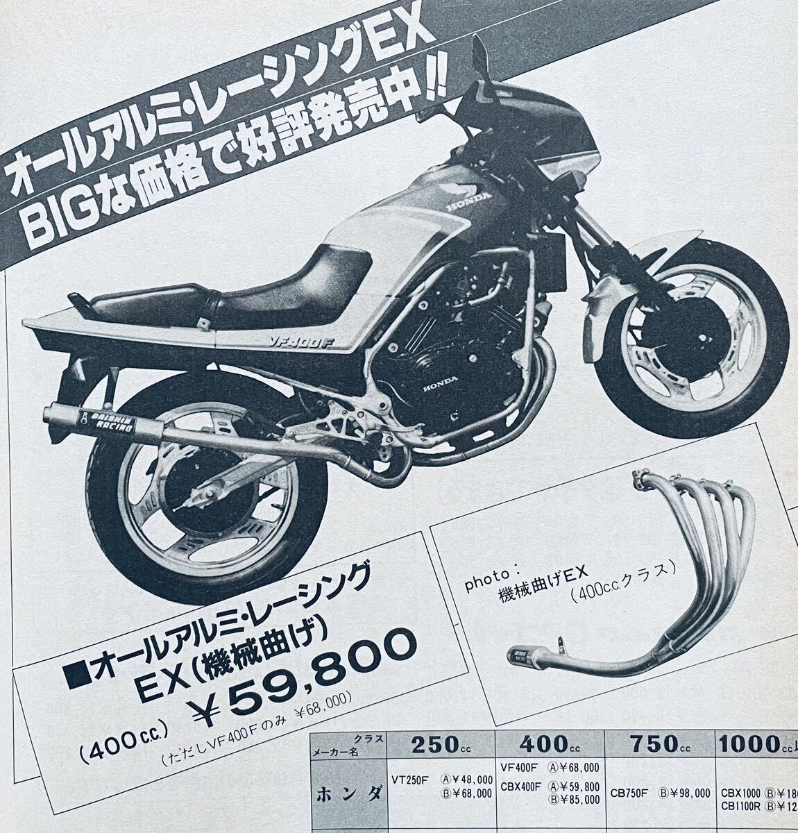 当時物 80年代雑誌/ カフェレーサー CBR400F CBX400F VF400F GPZ400F RG250γ XJ400 ダイシン 羅夢 キタコ JMC アウトバーン マジカル BEETの画像10