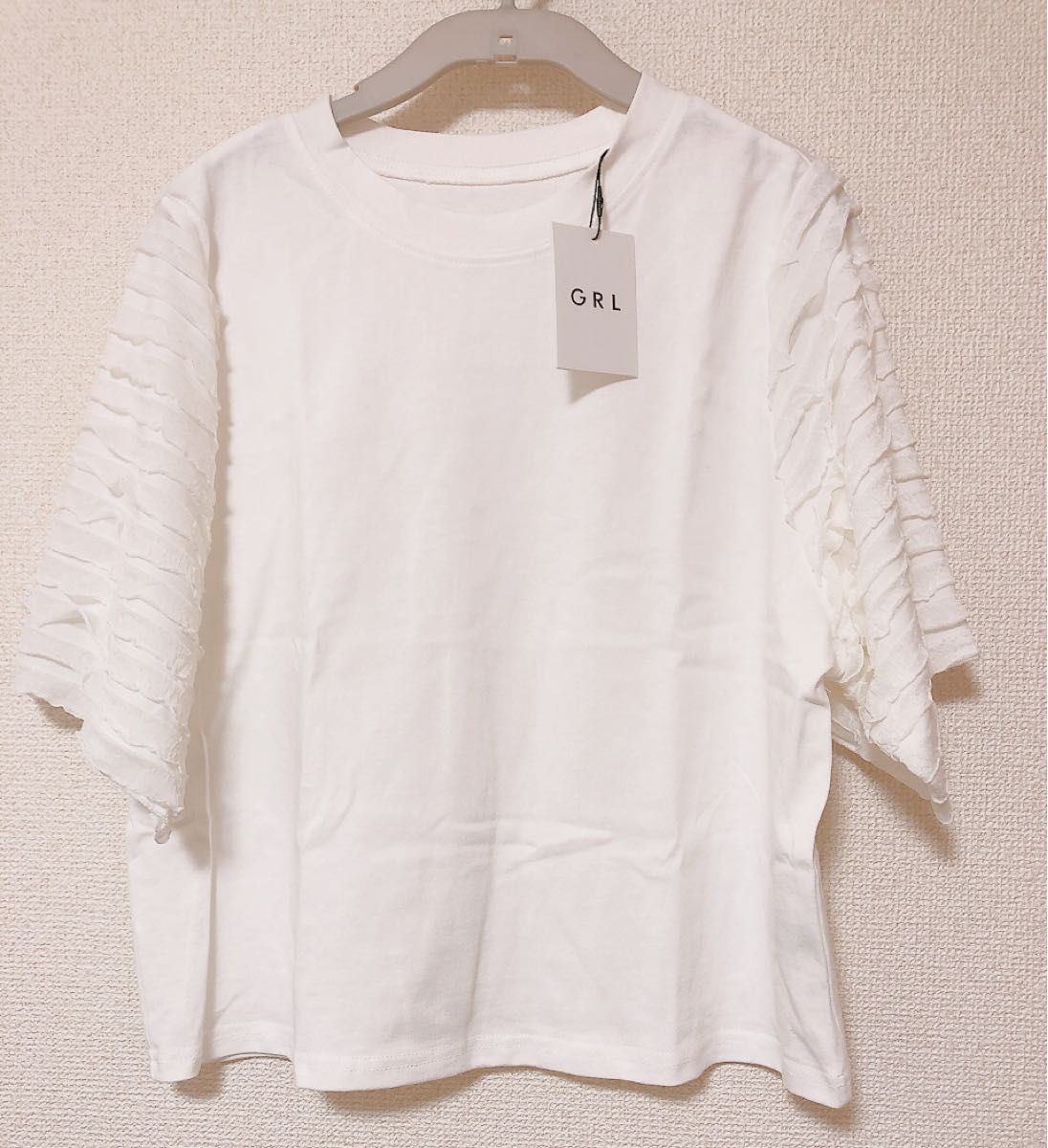 GRL グレイル フリルスリーブTシャツ フリル 半袖 Tシャツ シアー クルーネック 白 ホワイト 淡色 新品未使用 タグ付き