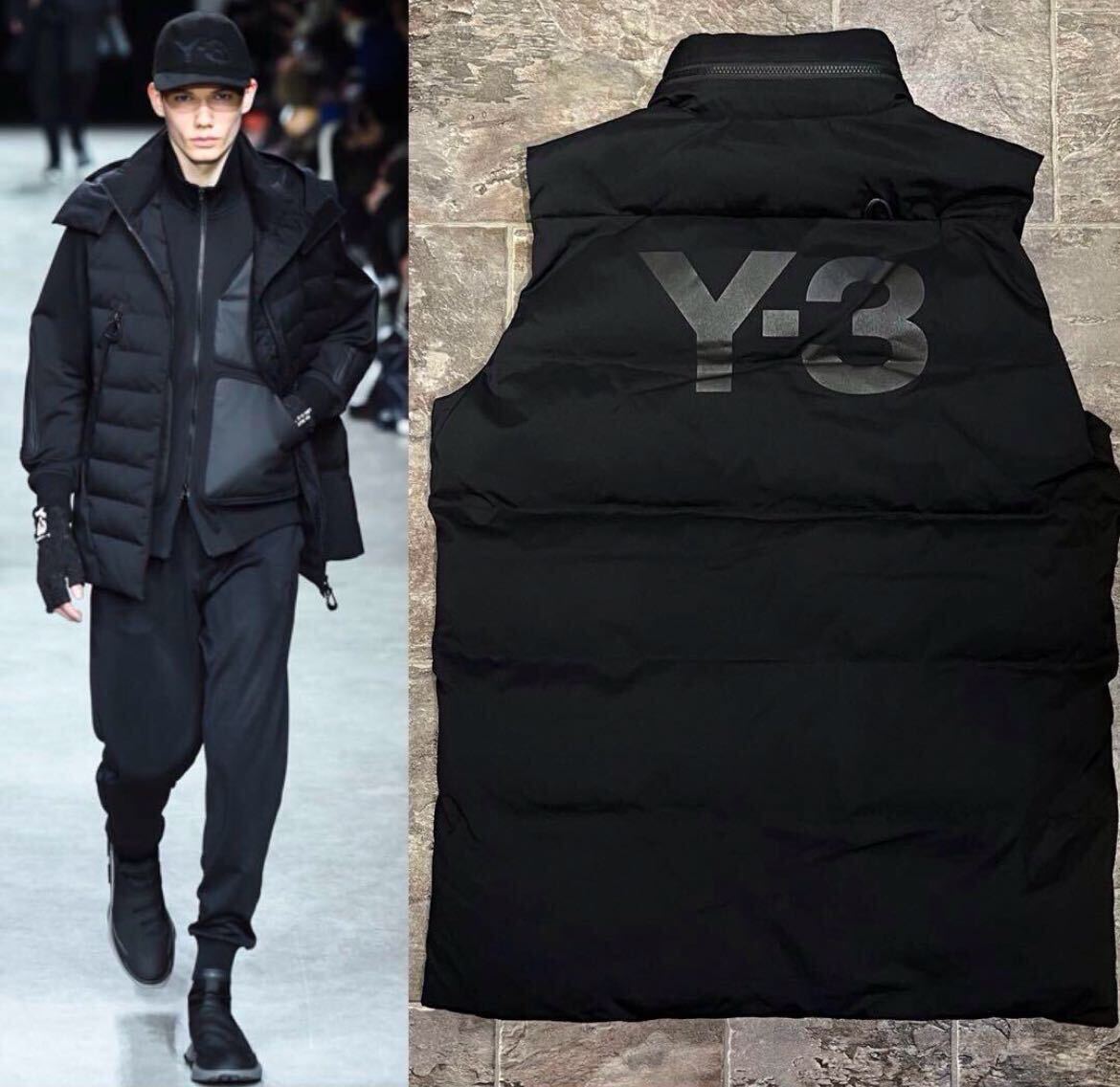 【新品同様】Y-3ワイスリーadidasアディダス2017−18AW matte down vestフェザーマットダウンベストジャケット大きめsizeM黒ヨウジヤマモト_画像1