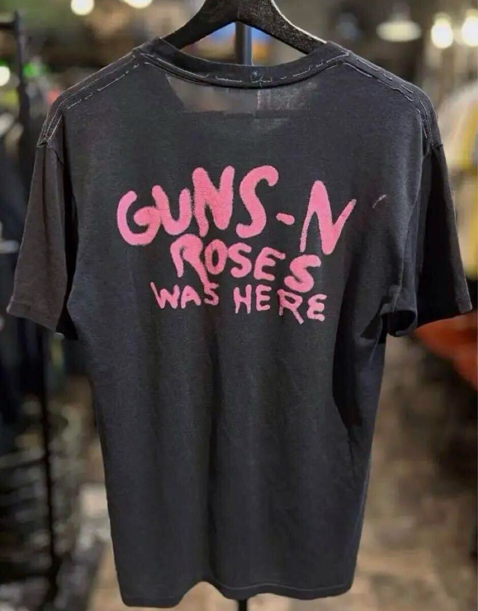 【80sヴィンテージ】GUNS N' ROSESガンズアンドローゼズ 両面プリント1987ロックバンドTシャツ黒sizeL/薔薇アクセルスラッシュ/90−00s古着の画像2