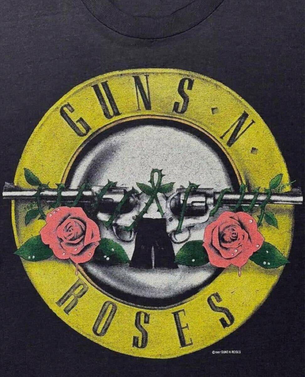 【80sヴィンテージ】GUNS N' ROSESガンズアンドローゼズ 両面プリント1987ロックバンドTシャツ黒sizeL/薔薇アクセルスラッシュ/90−00s古着の画像5
