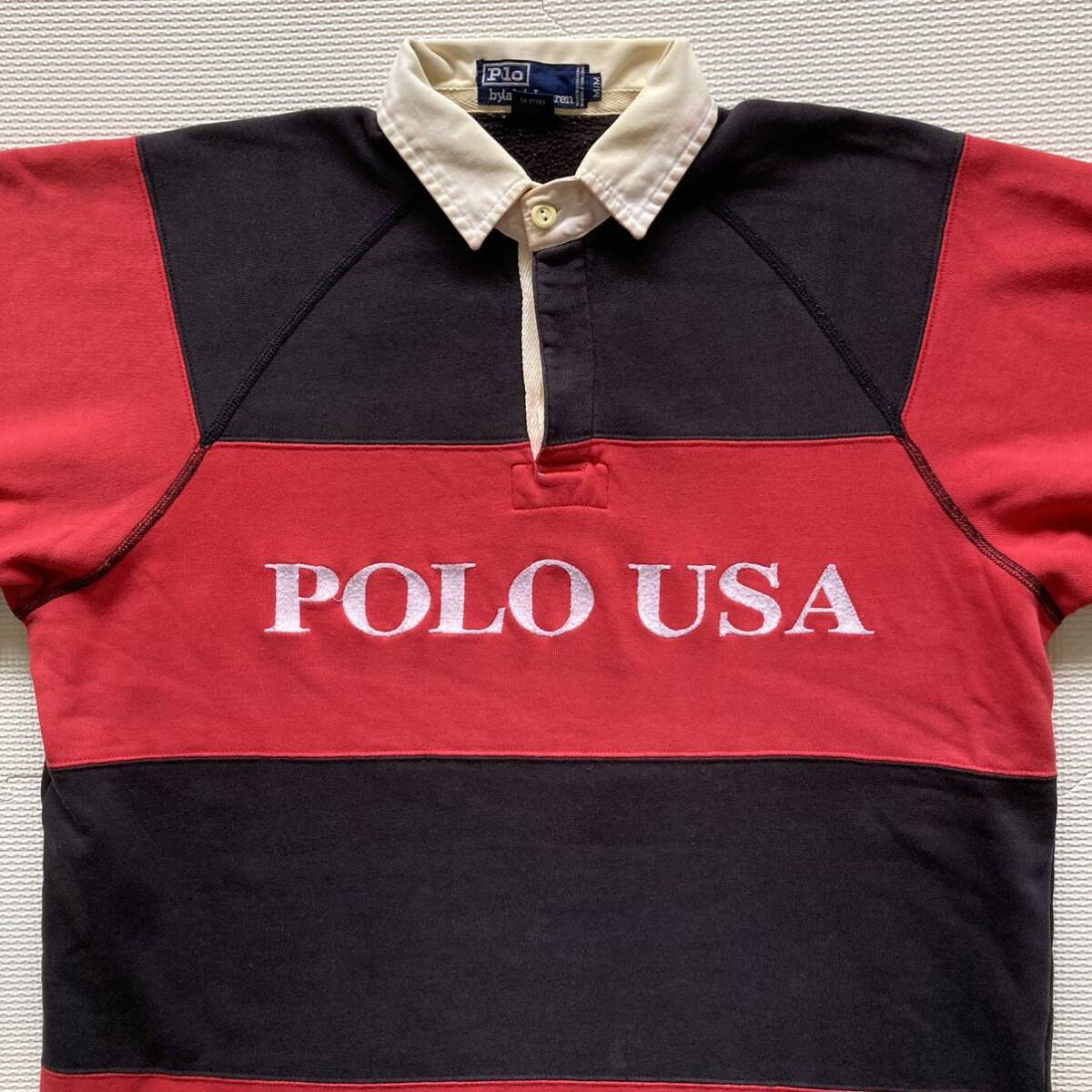 Polo by Ralph Lauren ラルフローレン POLO USA刺繍 クッキーパッチ ラガーシャツ 名作 M_画像3