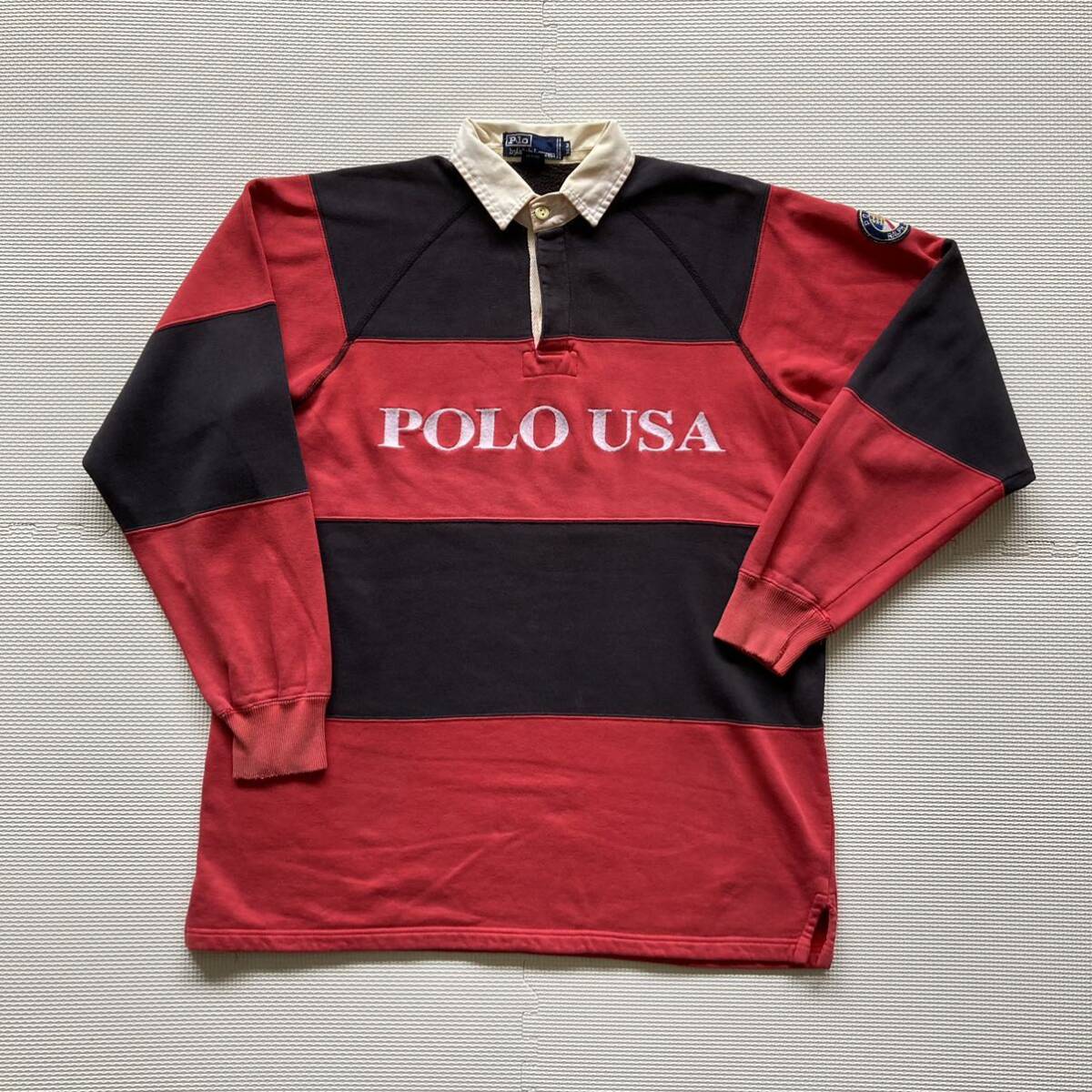 Polo by Ralph Lauren ラルフローレン POLO USA刺繍 クッキーパッチ ラガーシャツ 名作 M_画像1