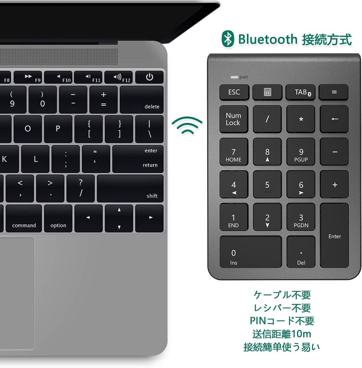 テンキー Bluetooth ワイヤレステンキー ブルートゥース 多機種対応 Tabキー付き 超薄型 Win/iOS/Linux 対応の画像3