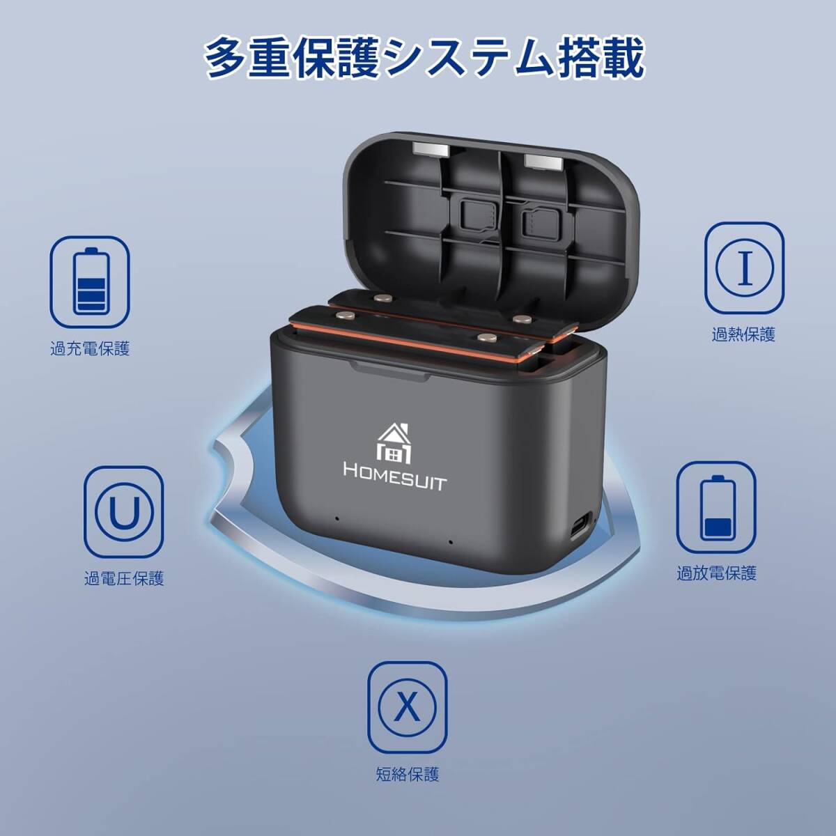 Insta360 X3バッテリー 1800mAh×2個 防水仕様 収納式 インスタ急速充電器セット_画像4