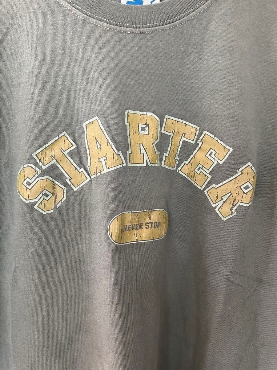 【STARTER】ピグメント加工ひび割れプリントTEE ワンポイントロゴTシャツ ビッグシルエットカットソー