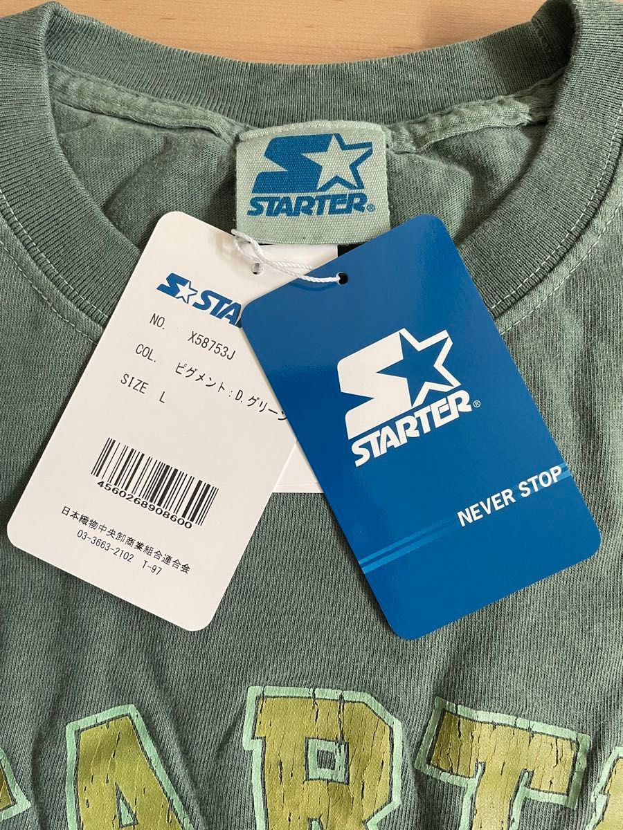 【STARTER】ピグメント加工ひび割れプリントTEE ワンポイントロゴTシャツ ビッグシルエットカットソー