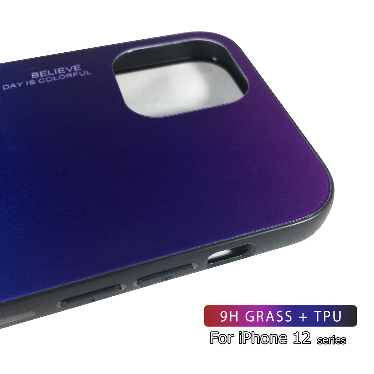iPhone 12 mini ケース アイフォン 12 ミニ ケース 5.4インチ 背面強化ガラス グラデーションデザイン 耐衝撃 黒赤_画像6