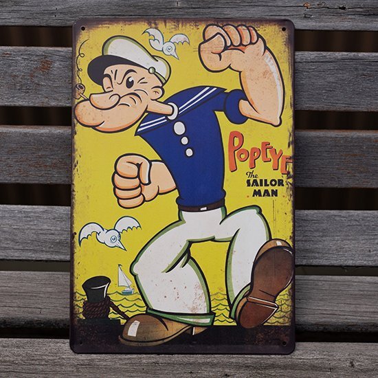 [ tin plate signboard ] Popeye Popeye Guts Poe z duck me garage retro manner interior store Cafe BAR wall decoration 20cm×30.( free shipping!)