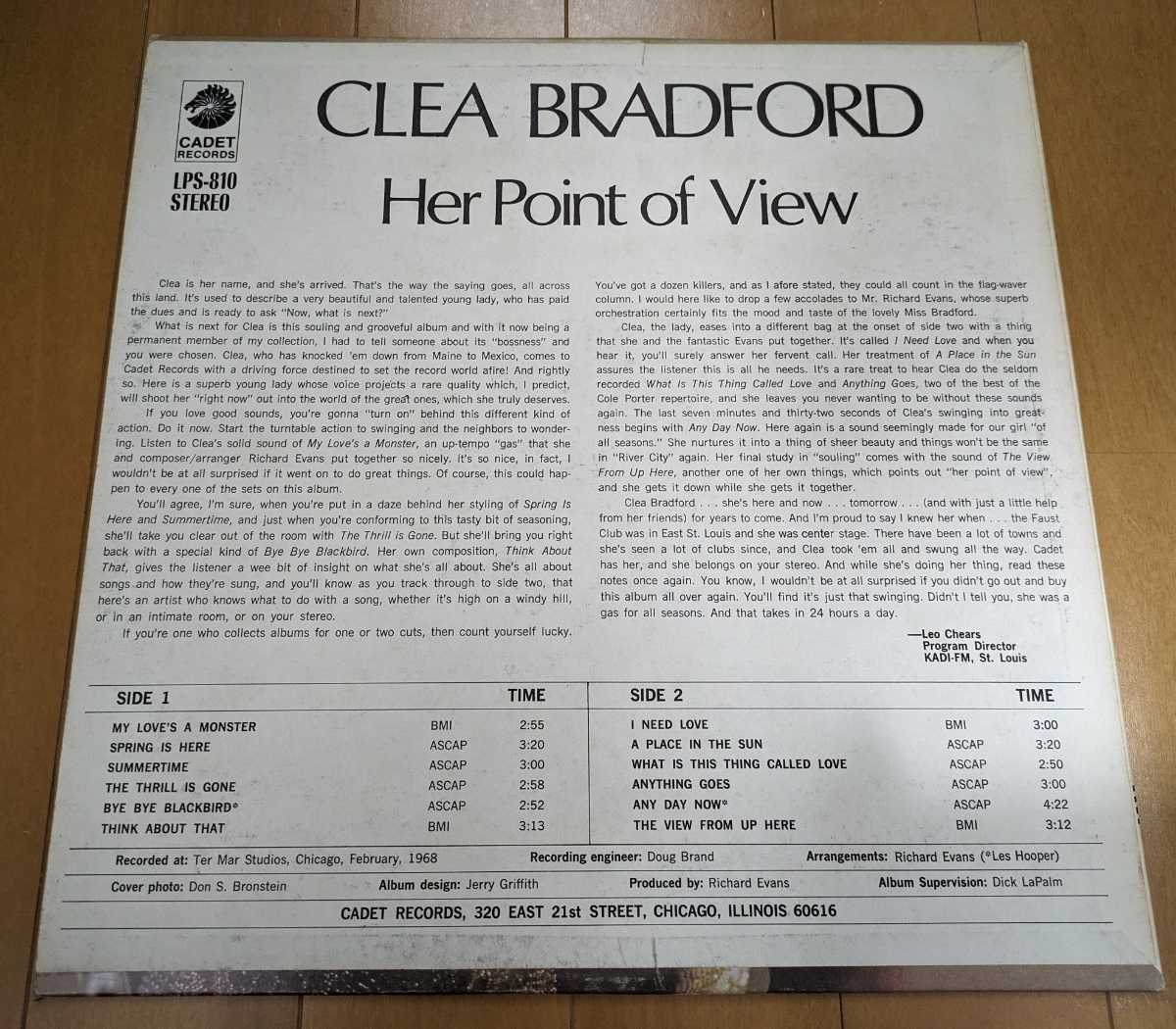 CLEA BRADFORD/HER POINT OF VIEW CADETオリジナルプロモ盤 MY LOVER'S収録の画像2