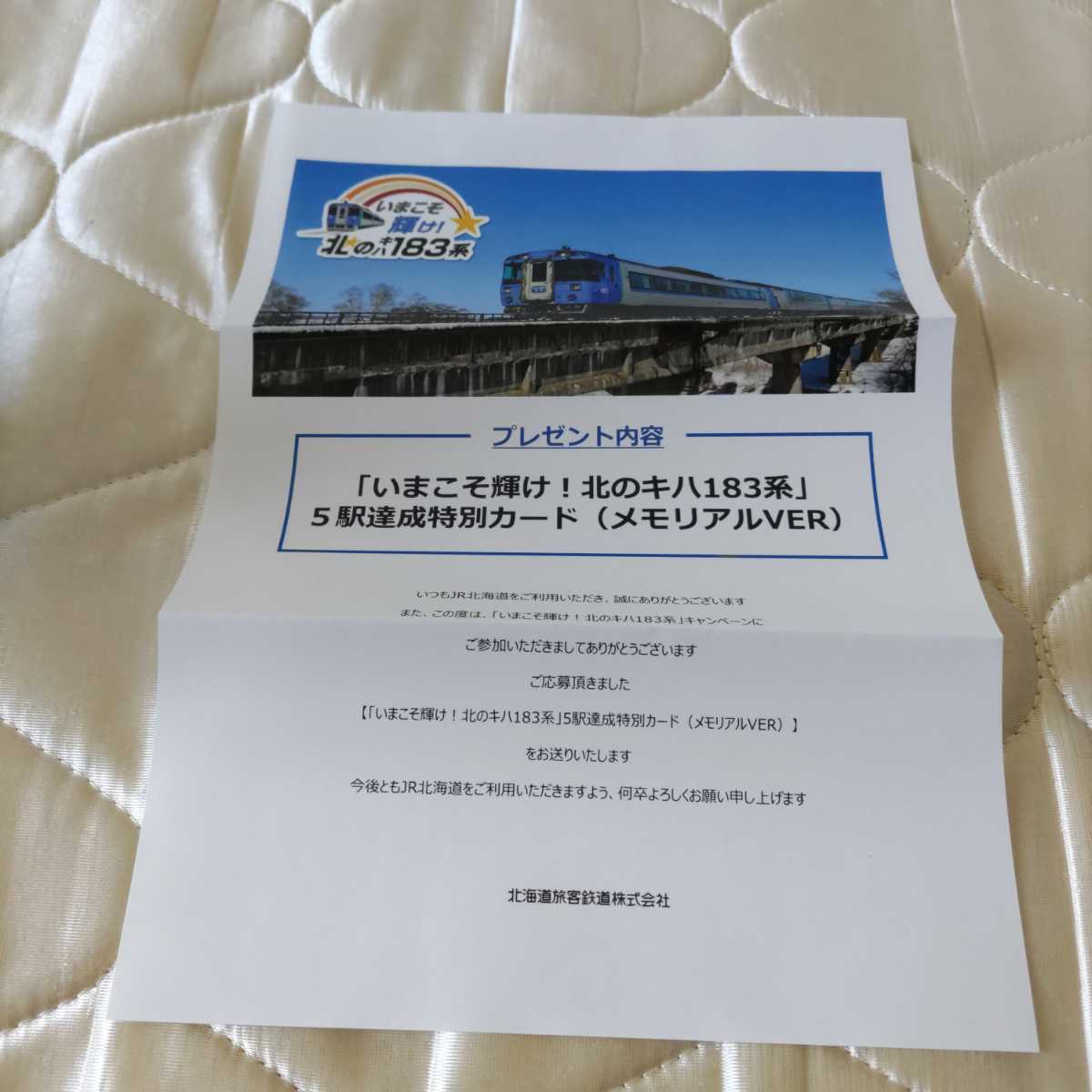 JR北海道 いまこそ輝け！北のキハ183系 記念入場券 5駅達成特別カード 北の大地の入場券サイズの画像3