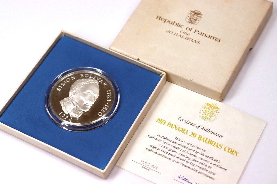 パナマ共和国 20バルボア 銀貨 1974年 SILVER925 SV 重量129.5g 貨幣 銀 記念硬貨 コイン g201の画像2