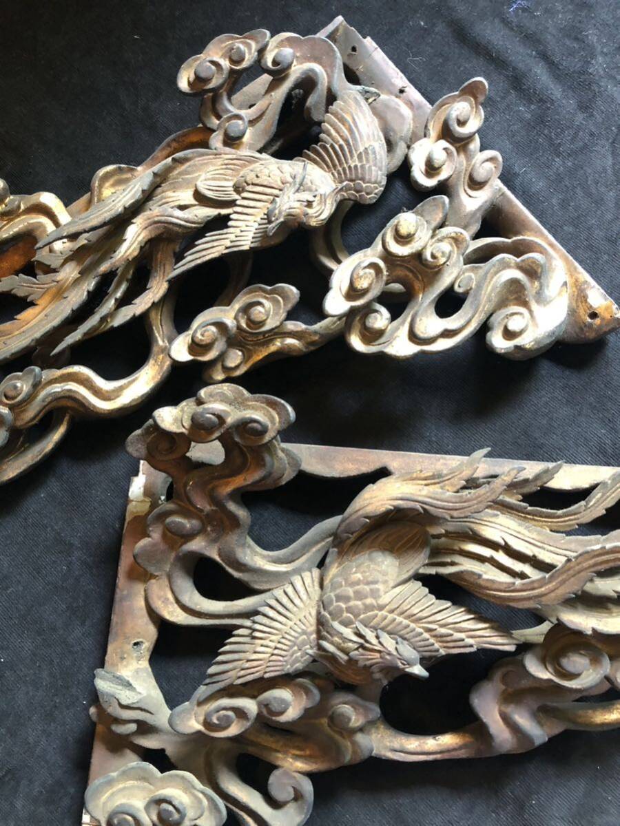 伝統工芸 工芸美術 仏教  ＊木製彫刻 装飾＊金塗 彫刻 精密彫  ＊寺院実使用品 (3セット)の画像6
