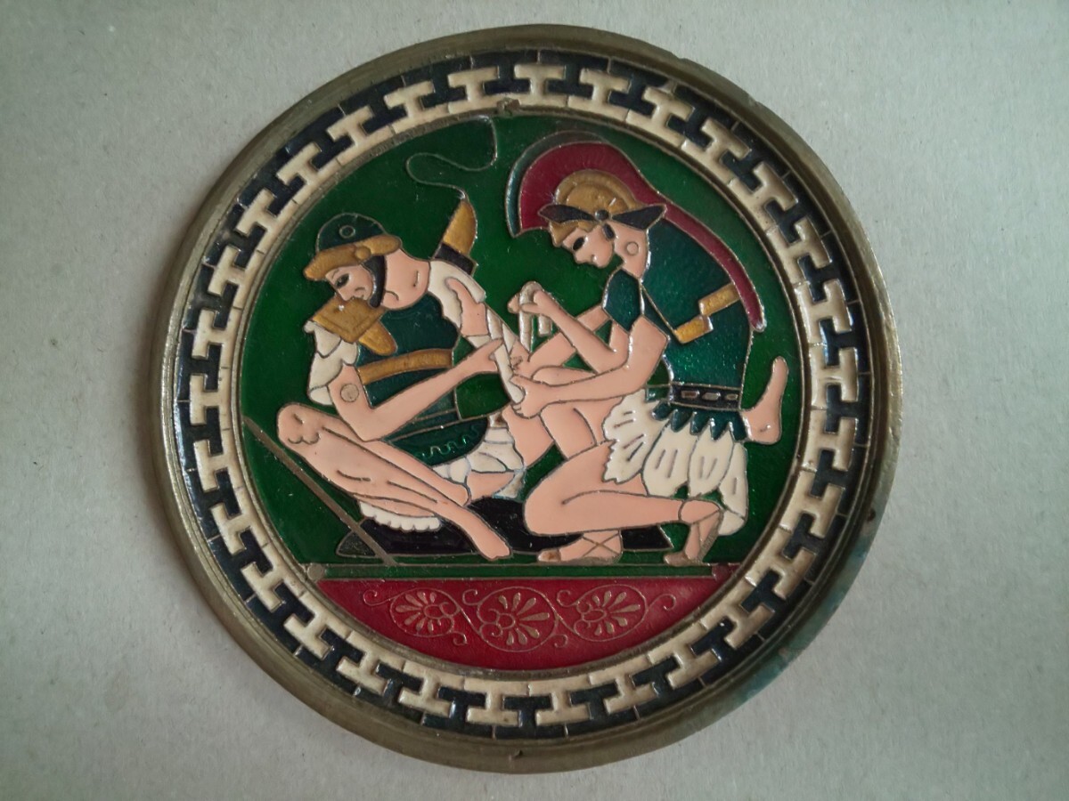 ヴィンテージ ギリシャ 古代 飾り皿 プレート 戦士 青銅 レトロ 当時物_画像1