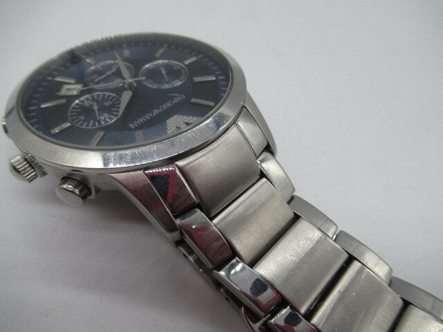 1363 EMPORIO ARMANI 腕時計 AR2448 エンポリオアルマーニ クオーツ アナログ ラウンド クロノグラフ ブルーシルバー 稼働品 譲渡品の画像8