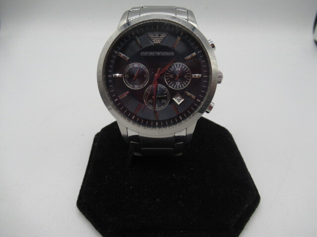1363 EMPORIO ARMANI 腕時計 AR2448 エンポリオアルマーニ クオーツ アナログ ラウンド クロノグラフ ブルーシルバー 稼働品 譲渡品の画像1