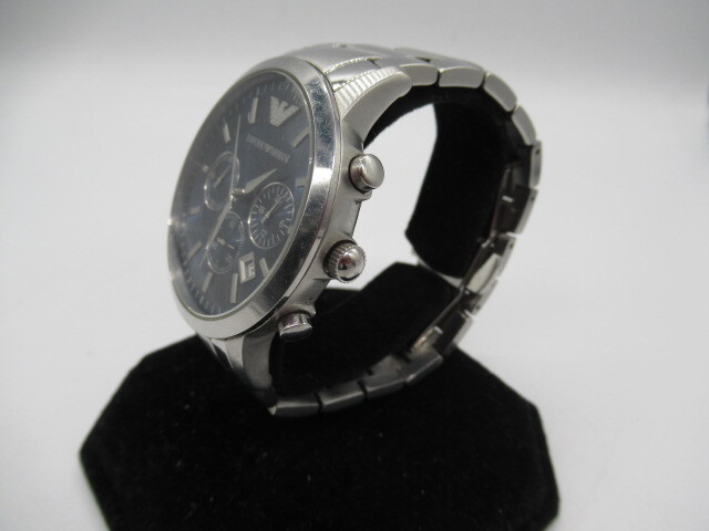 1363 EMPORIO ARMANI 腕時計 AR2448 エンポリオアルマーニ クオーツ アナログ ラウンド クロノグラフ ブルーシルバー 稼働品 譲渡品の画像2