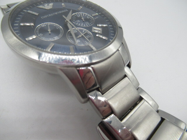 1363 EMPORIO ARMANI 腕時計 AR2448 エンポリオアルマーニ クオーツ アナログ ラウンド クロノグラフ ブルーシルバー 稼働品 譲渡品の画像9