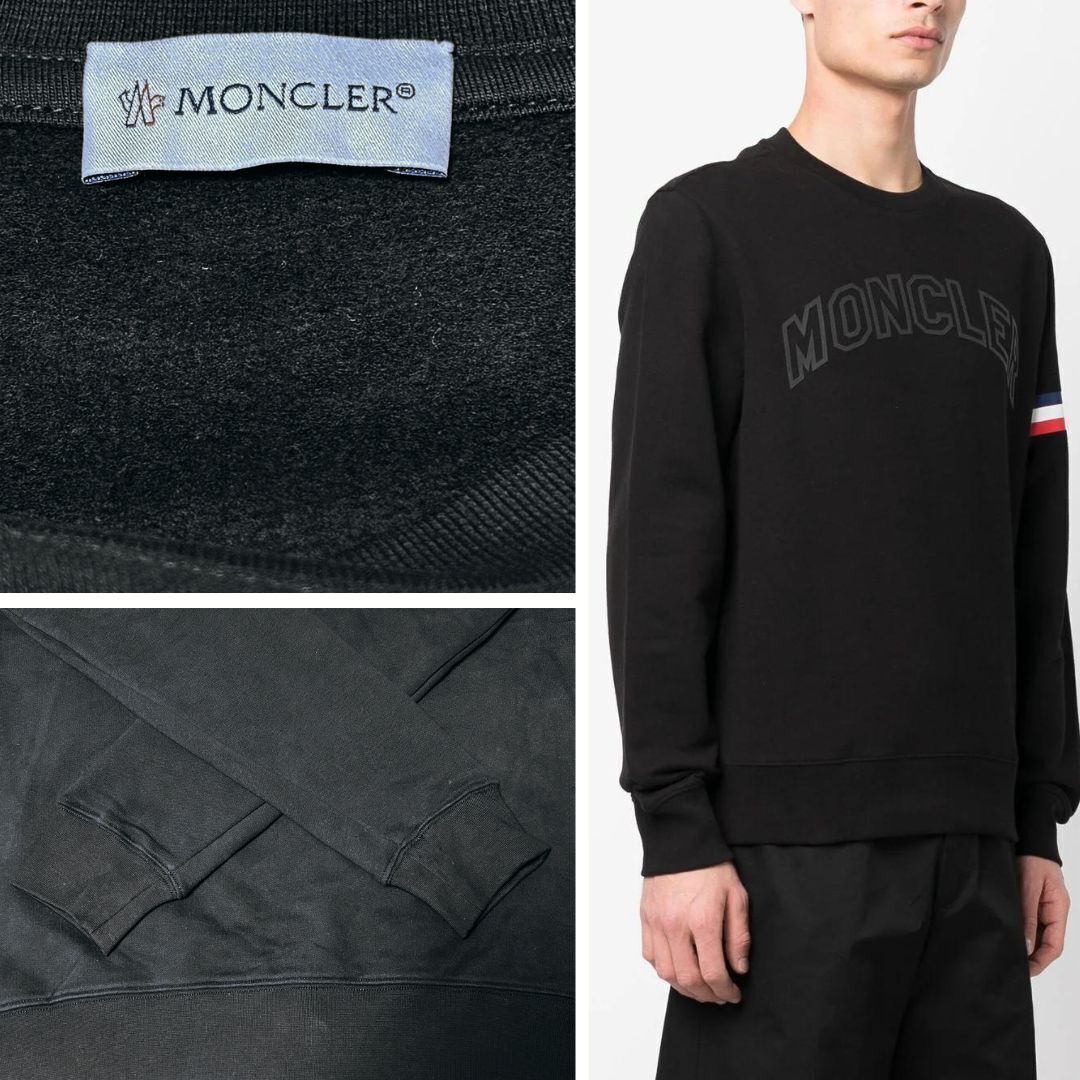 定価10万円！未使用タグ付き・本物保証☆ MONCLER トリコロールアクセント スウェット トレーナー Lサイズ ブラック色_画像7