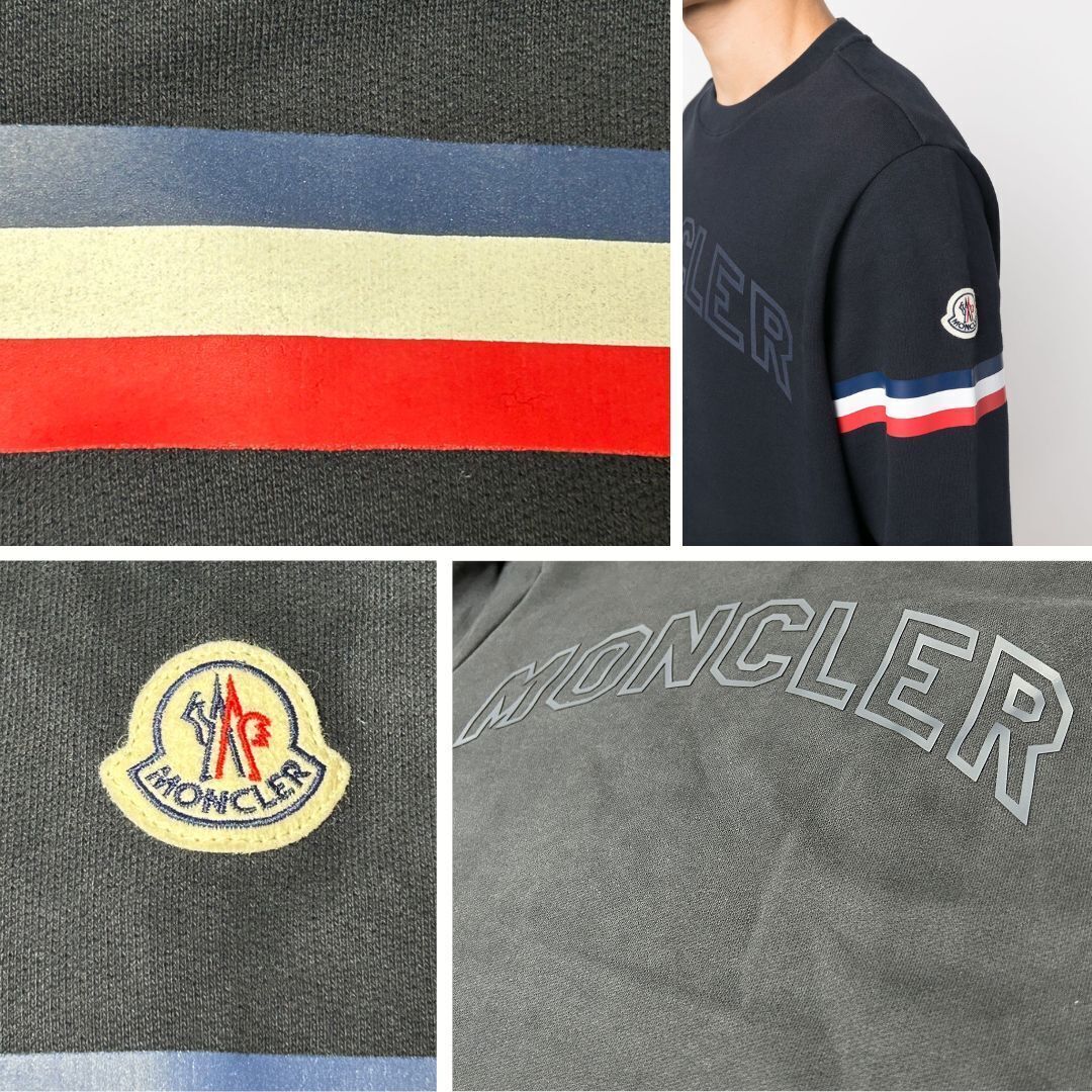 定価10万円！未使用タグ付き・本物保証☆ MONCLER トリコロールアクセント スウェット トレーナー Lサイズ ネイビー色