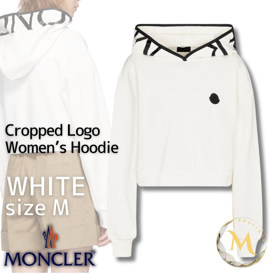 定価１１万円！！新品未使用タグ付き☆MONCLER Cropped sweatshirt Ladys Hoodie パーカー Mサイズ ホワイト色 白色 女性用モデル_画像1