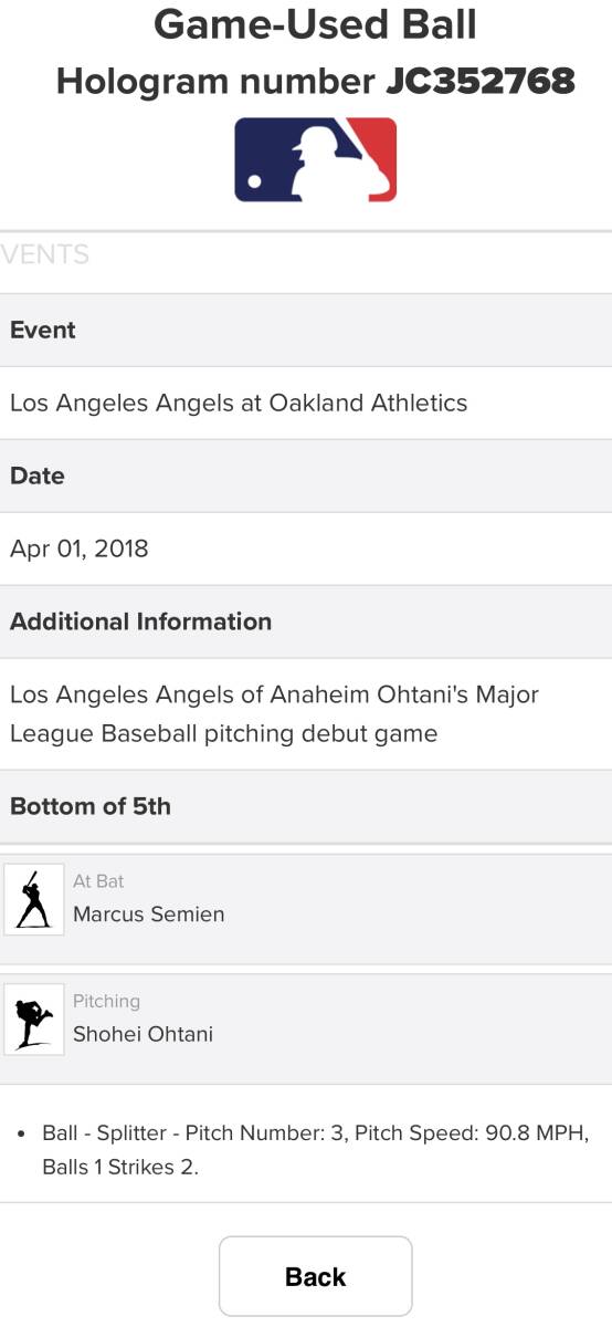 MLB初登板初勝利 大谷翔平ピッチャーデビュー投球ボール2018年4月1日 実使用球 エンゼルスの画像8