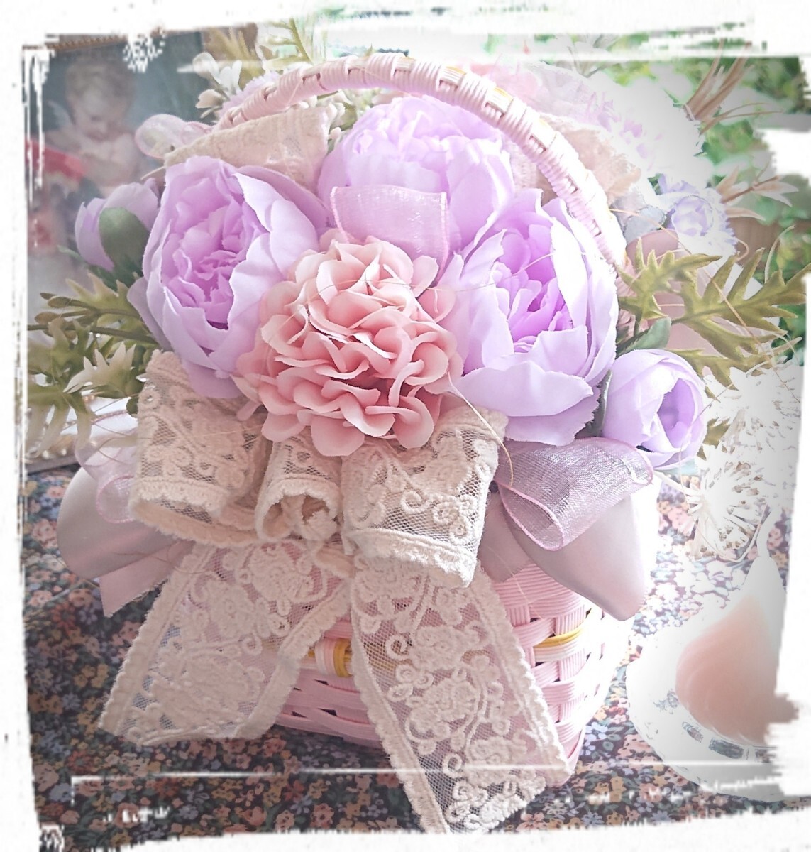 *...! pink basket arrange * art flower * gratitude saleY1~*