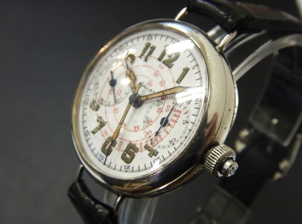 6296 希少売切り☆ GALLET Chronograph SV925 42.5g ギャレット ワンプッシュ クロノグラフ 銀無垢 手巻き メンズ 腕時計 アンティークの画像2