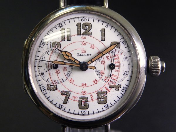6296 希少売切り☆ GALLET Chronograph SV925 42.5g ギャレット ワンプッシュ クロノグラフ 銀無垢 手巻き メンズ 腕時計 アンティークの画像4