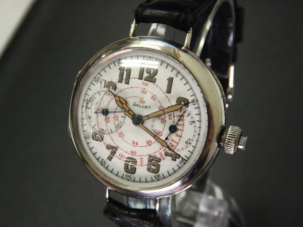 6296 希少売切り☆ GALLET Chronograph SV925 42.5g ギャレット ワンプッシュ クロノグラフ 銀無垢 手巻き メンズ 腕時計 アンティークの画像1