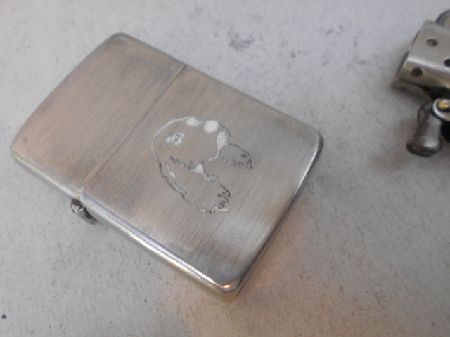 Zippo 3バレル ドック ニッケルシルバーケース(メッキはがし）菱目フリントホイール  1946-1947年製ニッケルシルバーインナー付 VGの画像3