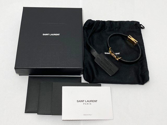 ◎SAINT LAURENT サンローラン カサンドラ YSL ロゴ レザー ブレスレット 559355 ブラック ゴールドの画像2