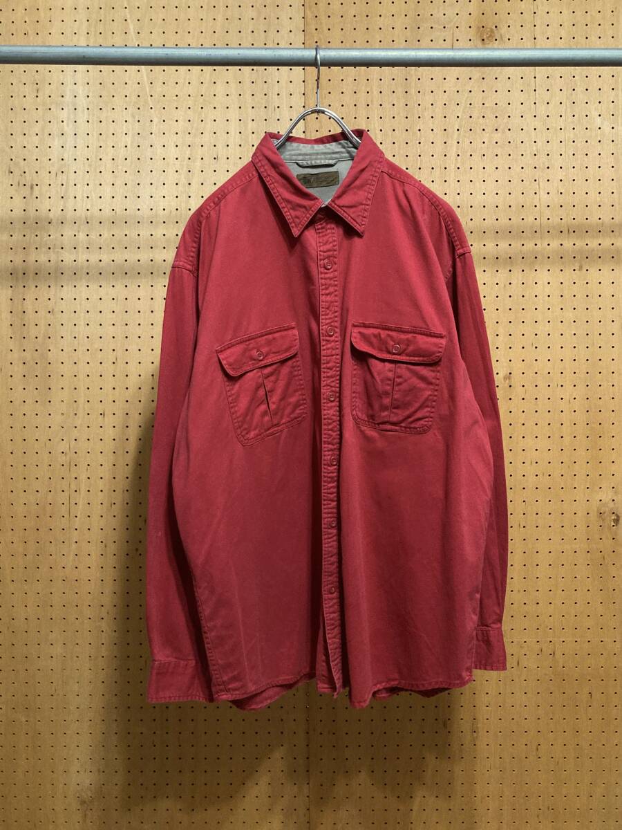 古着 00年代 00s FADED GLORY フェイデッドグローリー 長袖 無地 ワーク シャツ レッド 赤 メンズ 2XL XXL 大きいサイズ ビッグサイズ 中古_画像1