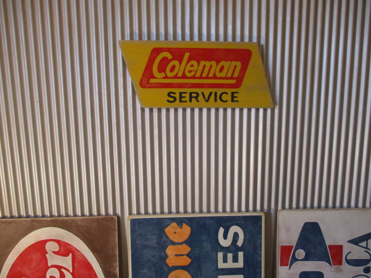  Vintage autograph wooden signboard COLEMAN inspection ) Ad ba Thai Gin g. dealer . Coleman lantern camp garage USA50S60S70S80S