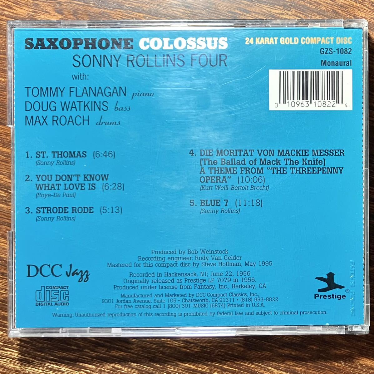 【DCC 24K GOLD CD】SONNY ROLLINS / SAXOPHONE COLOSSUS ソニー・ロリンズ / サキソフォン・コロッサス ゴールドCD GZS-1082の画像3