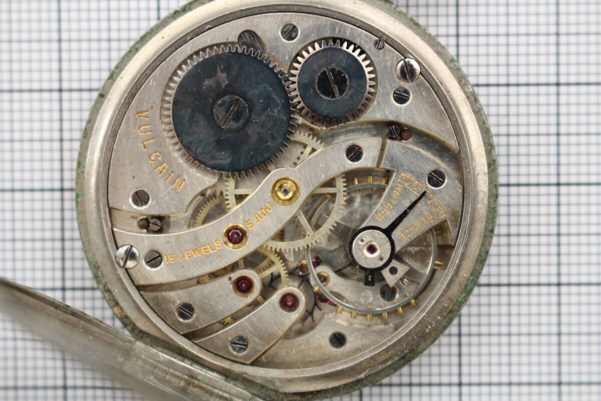 稼働品 VULCAIN バルカン 15石 懐中時計 アンティーク ヴィンテージ ゼンマイ式 手巻き式の画像5