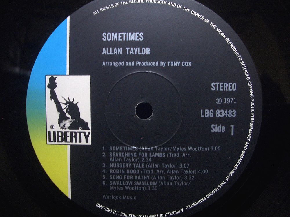 【LP】ALLAN TAYLOR SOMETIMES UK70sフォークSSW☆FAIRPORT CONVENTION 英LIBERTY見開きジャケ初回美品!!!★の画像3