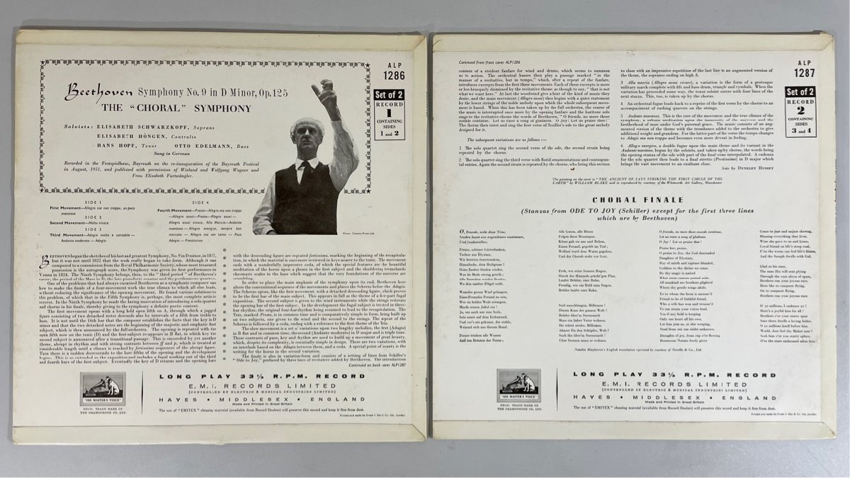 ☆洗浄済 ベートーヴェン 交響曲第9番 フルトヴェングラー 英HMV ALP 1286/7 2LPの画像2