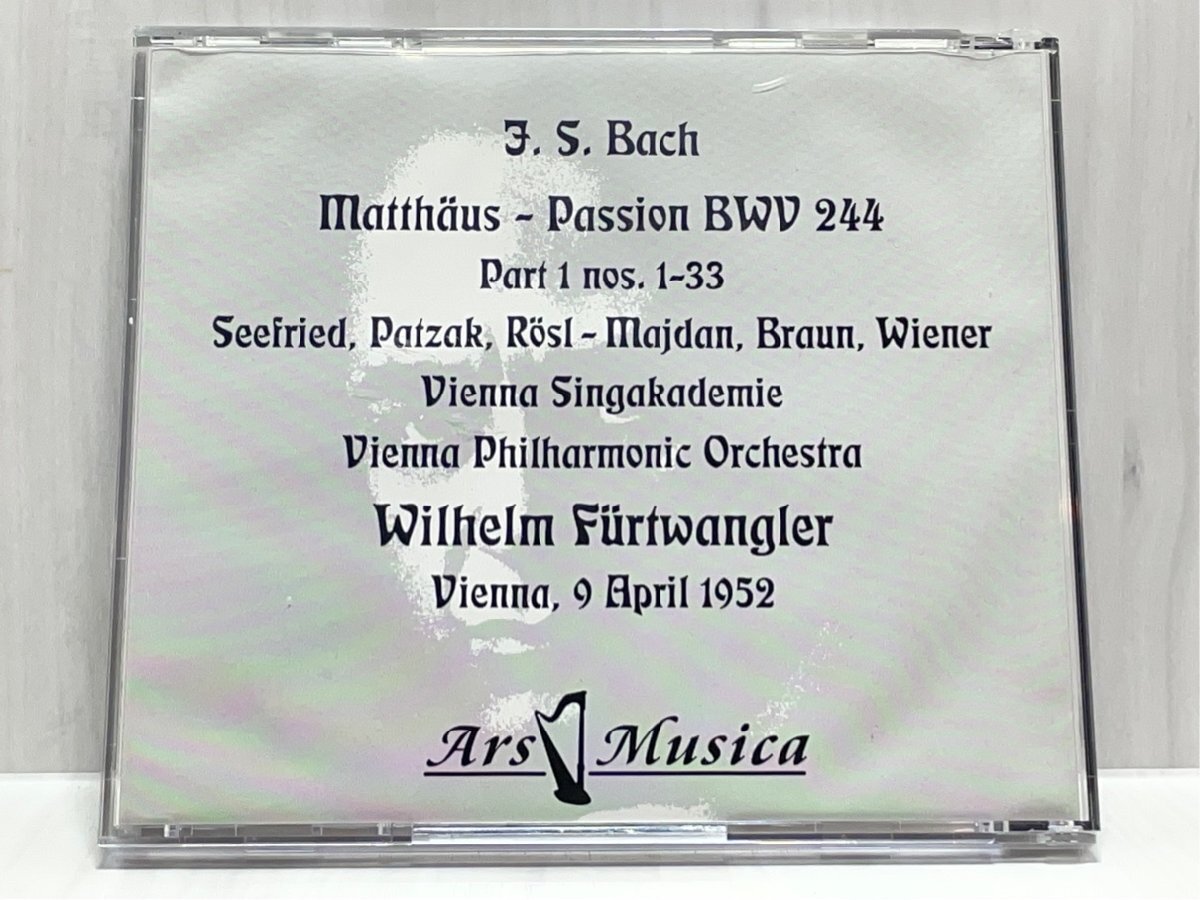フルトヴェングラー J.S.バッハ マタイ受難曲 BWV244 ウィーン 1952/4/9 Ars Musica CD_画像2
