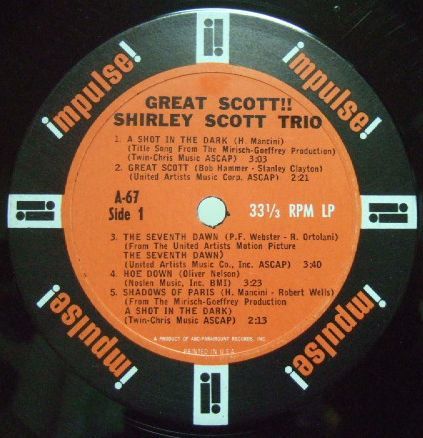 ３枚で送料無料【米Impulse mono】Shirley Scott/Great Scott!! (Joe Wilder, Barry Galbraith, George Duvivier, etc)_画像2